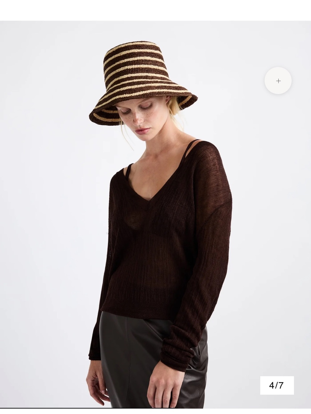 NWT Felix Bucket Hat Janessa Leone Brown and Cream Striped Raffia Crochet - Picture 2 of 4